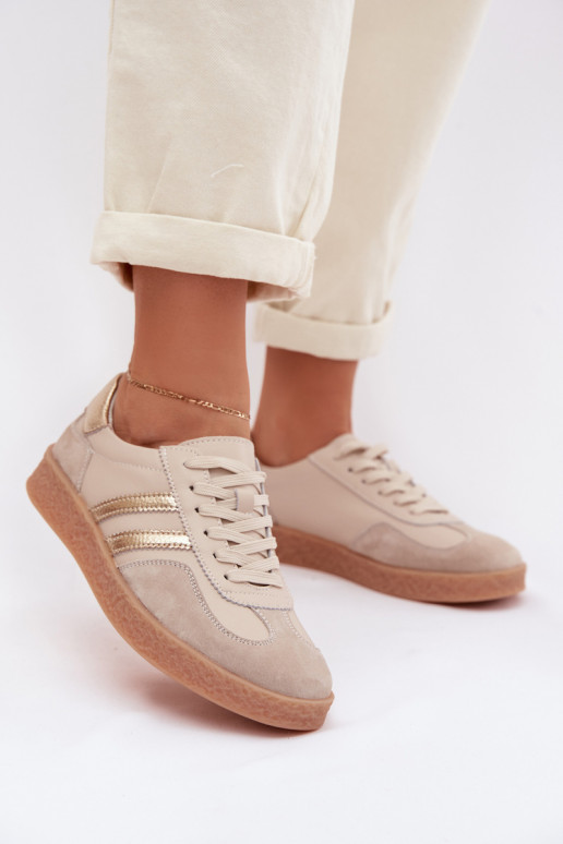 Sneakers da donna in pelle S.Barski LR61-7059 sabbia
