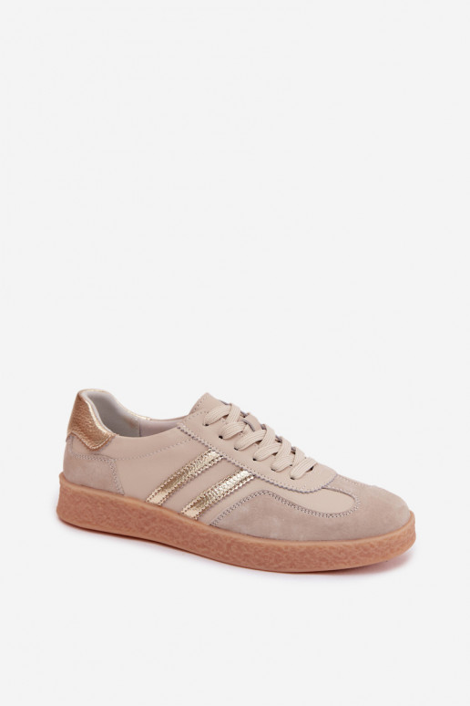 Sneakers da donna in pelle S.Barski LR61-7059 sabbia