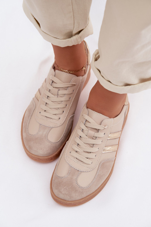 Sneakers da donna in pelle S.Barski LR61-7059 sabbia