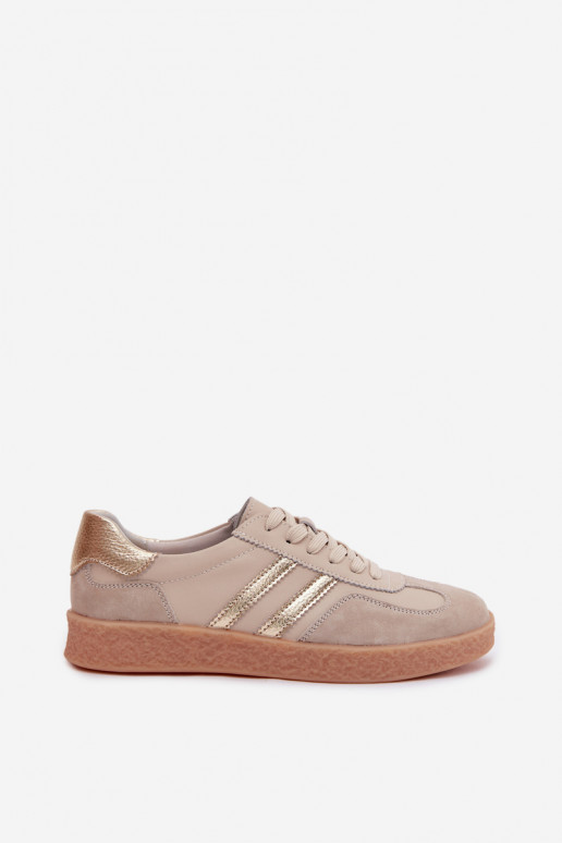 Sneakers da donna in pelle S.Barski LR61-7059 sabbia