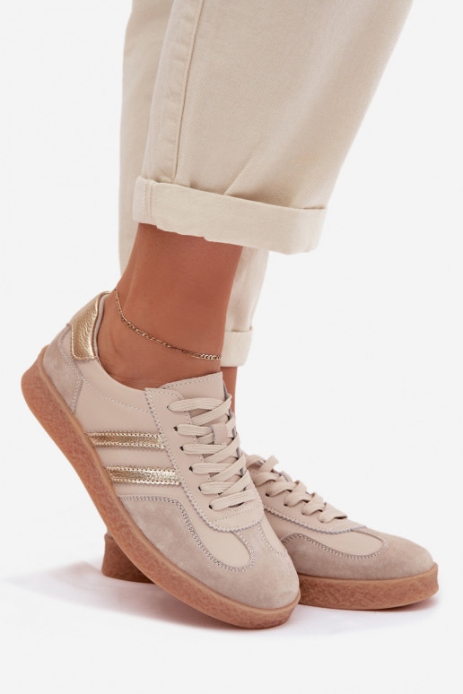Sneakers da donna in pelle S.Barski LR61-7059 sabbia