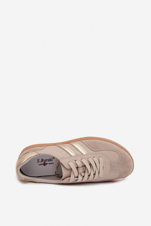 Sneakers da donna in pelle S.Barski LR61-7059 sabbia