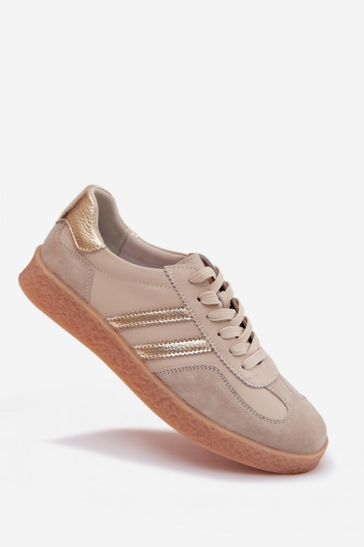 Sneakers da donna in pelle S.Barski LR61-7059 sabbia