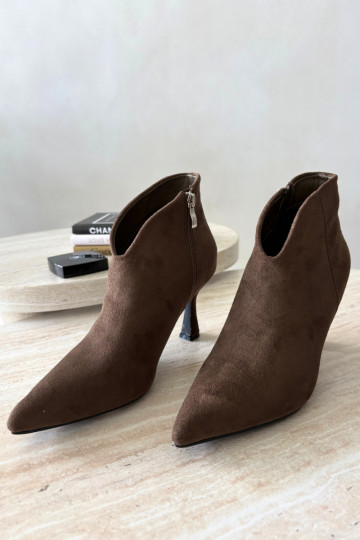 Stivaletti da donna con tacco sottile e punta affusolata in colore khaki Bessia 2