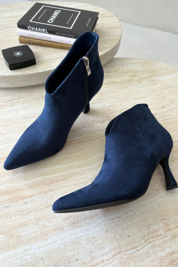 Stivaletti da donna con tacco sottile e punta affusolata in colore blu scuro Bessia