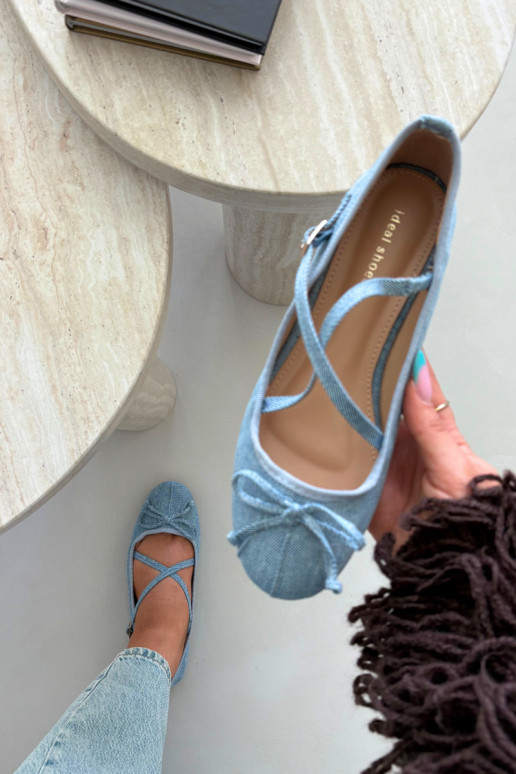 Ballerine in denim con nastri Kokardką