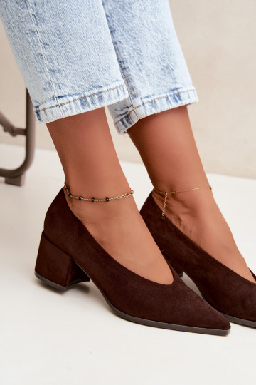 Scarpe con punta affusolata e tacchi quadrati in colore cioccolato Lavisa 2