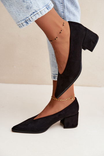 Scarpe con punta affusolata e tacchi quadrati in colore nero Lavisa 2