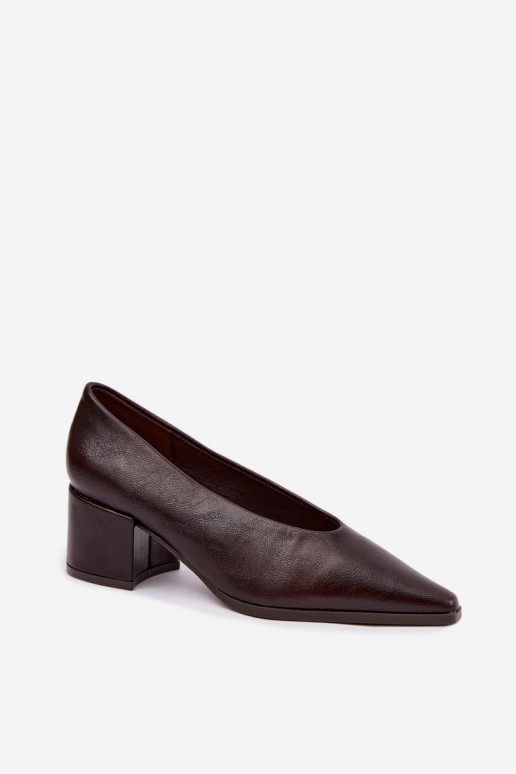 Scarpe con punta affusolata e tacchi quadrati in ecopelle color marrone scuro Lavisa