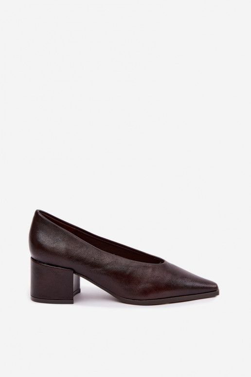 Scarpe con punta affusolata e tacchi quadrati in ecopelle color marrone scuro Lavisa