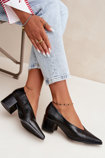 Scarpe con punta affusolata e tacchi quadrati in ecopelle color nero Lavisa