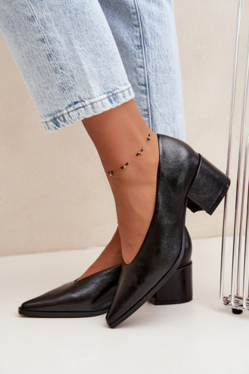 Scarpe con punta affusolata e tacchi quadrati in ecopelle color nero Lavisa 2