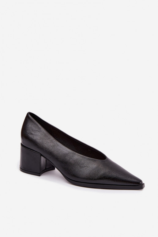 Scarpe con punta affusolata e tacchi quadrati in ecopelle color nero Lavisa
