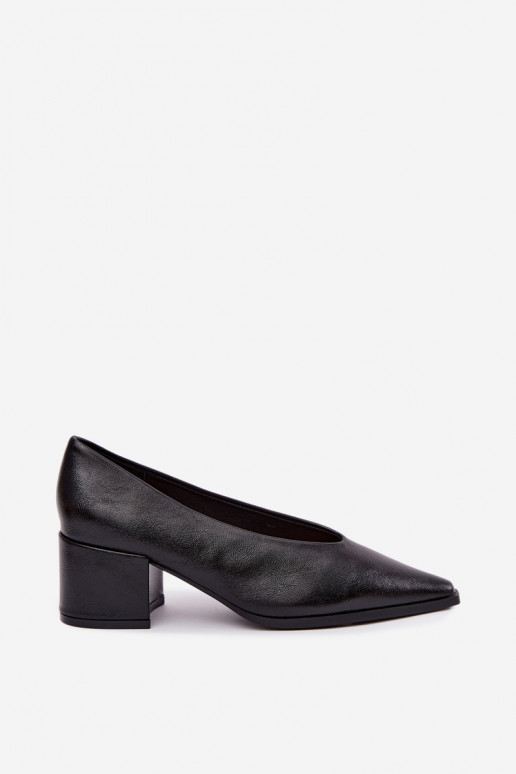 Scarpe con punta affusolata e tacchi quadrati in ecopelle color nero Lavisa