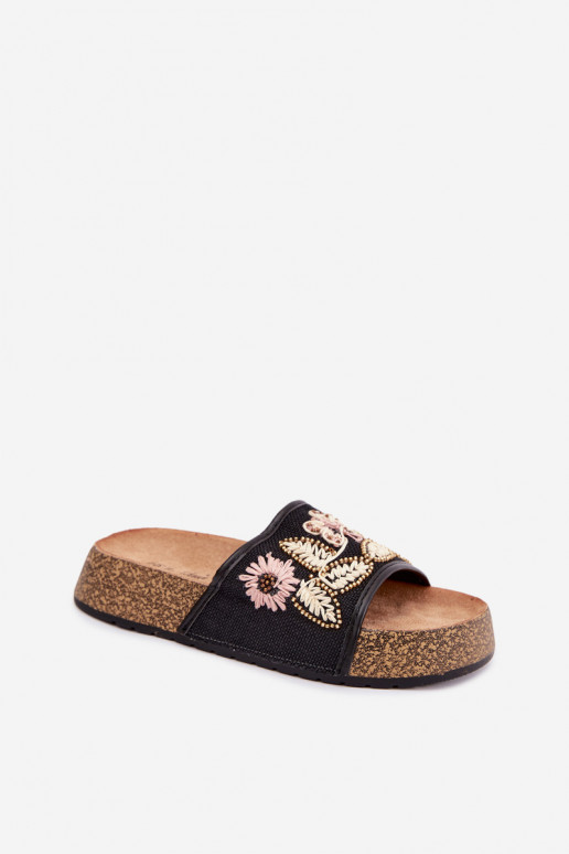 Infradito da donna neri con decorazione Ledina