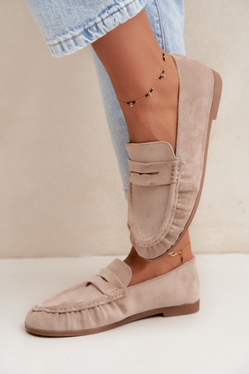 Mocassini da donna con rouches in suede sintetico color sabbia Sabley