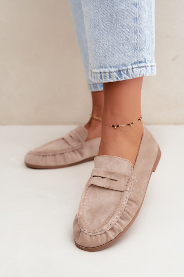 Mocassini da donna con rouches in suede sintetico color sabbia Sabley 2