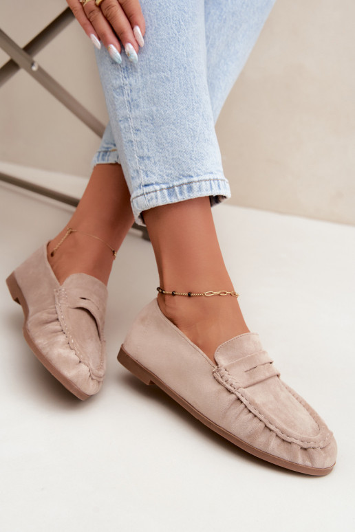 Mocassini da donna con rouches in suede sintetico color sabbia Sabley