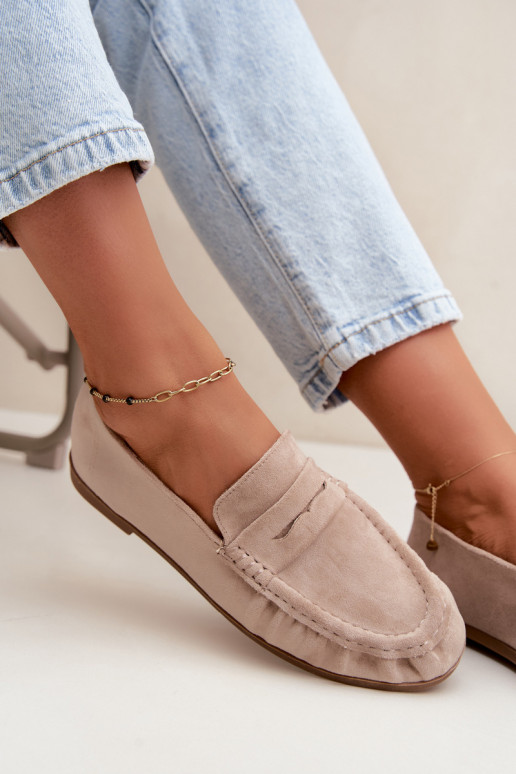 Mocassini da donna con rouches in suede sintetico color sabbia Sabley