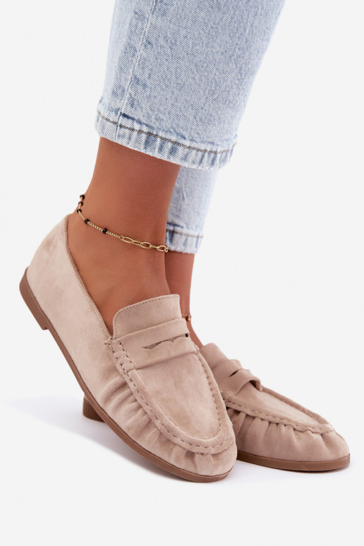 Mocassini da donna con rouches in suede sintetico color sabbia Sabley