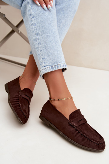 Mocassini da donna con rouches in suede sintetico color cioccolato Sabley