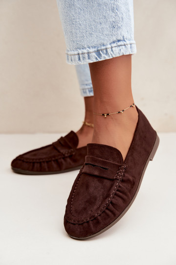 Mocassini da donna con rouches in suede sintetico color cioccolato Sabley 2