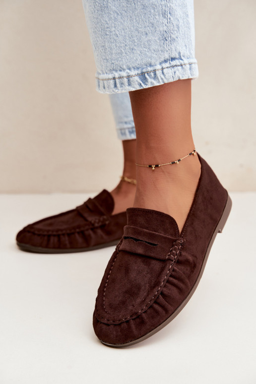 Mocassini da donna con rouches in suede sintetico color cioccolato Sabley