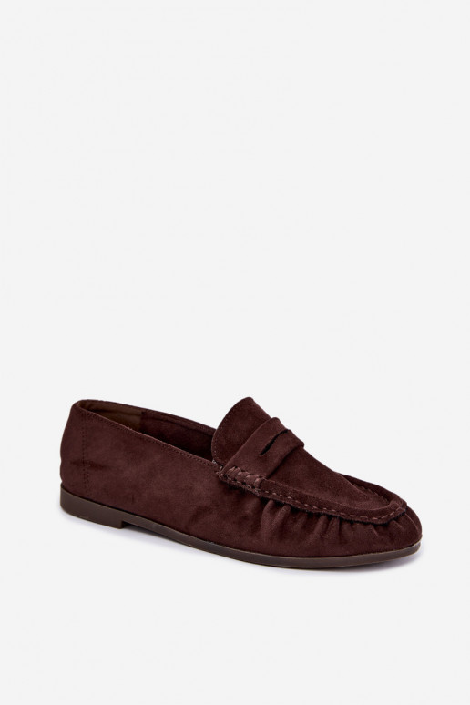 Mocassini da donna con rouches in suede sintetico color cioccolato Sabley