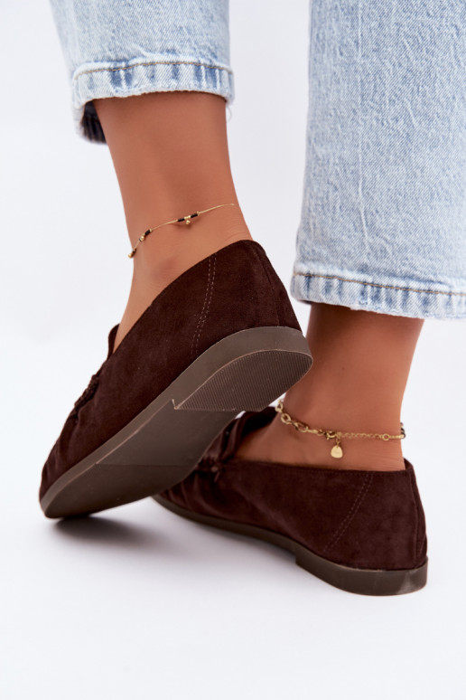 Mocassini da donna con rouches in suede sintetico color cioccolato Sabley