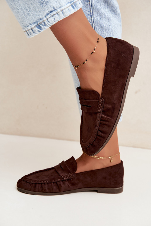 Mocassini da donna con rouches in suede sintetico color cioccolato Sabley