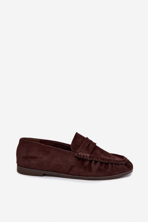 Mocassini da donna con rouches in suede sintetico color cioccolato Sabley