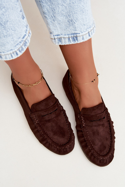 Mocassini da donna con rouches in suede sintetico color cioccolato Sabley