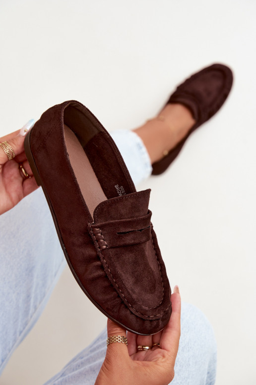 Mocassini da donna con rouches in suede sintetico color cioccolato Sabley