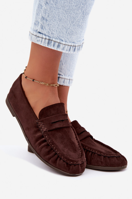 Mocassini da donna con rouches in suede sintetico color cioccolato Sabley