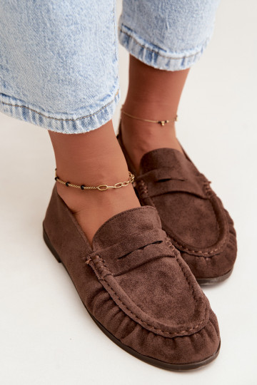 Mocassini da donna con rouches in suede sintetico color marrone Sabley