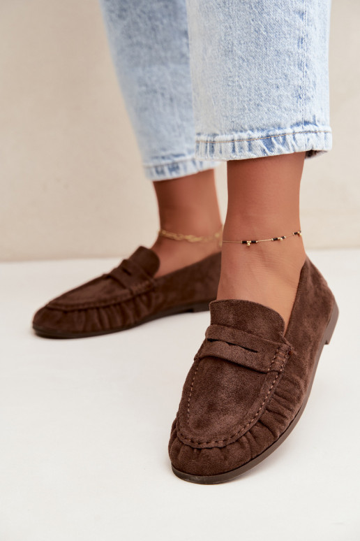 Mocassini da donna con rouches in suede sintetico color marrone Sabley