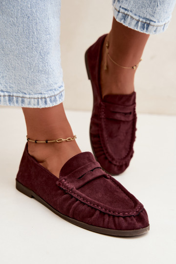 Mocassini da donna con rouches in suede sintetico color bordeaux Sabley