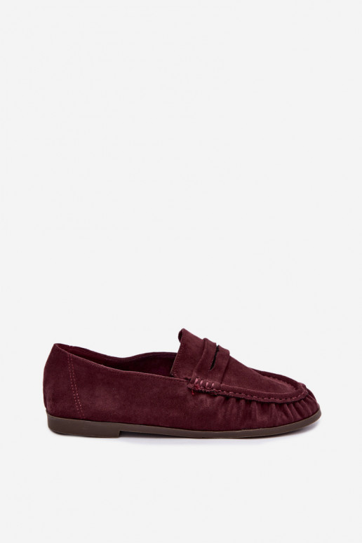 Mocassini da donna con rouches in suede sintetico color bordeaux Sabley