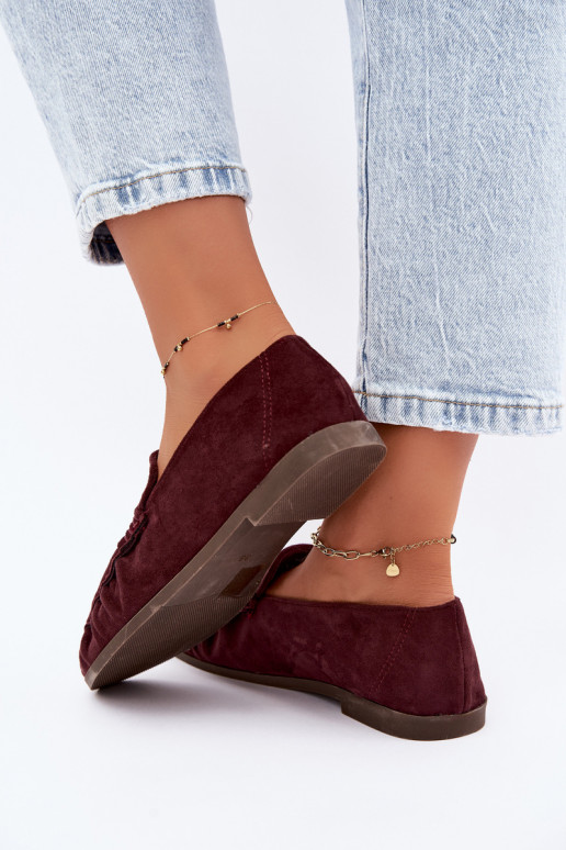 Mocassini da donna con rouches in suede sintetico color bordeaux Sabley