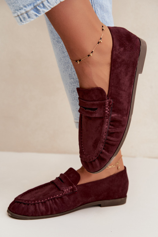 Mocassini da donna con rouches in suede sintetico color bordeaux Sabley