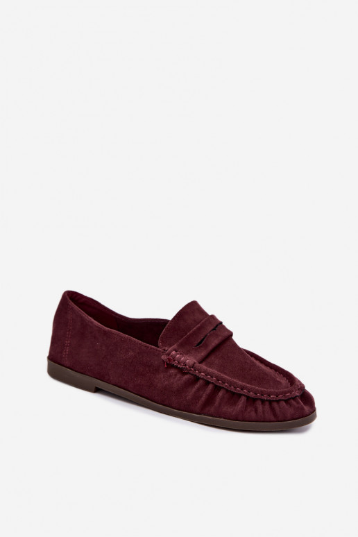 Mocassini da donna con rouches in suede sintetico color bordeaux Sabley