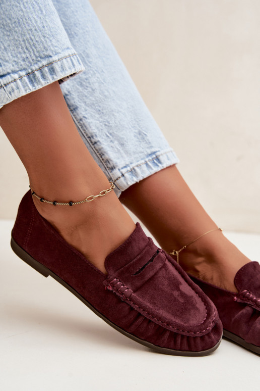 Mocassini da donna con rouches in suede sintetico color bordeaux Sabley