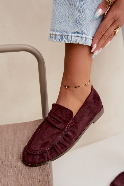 Mocassini da donna con rouches in suede sintetico color bordeaux Sabley