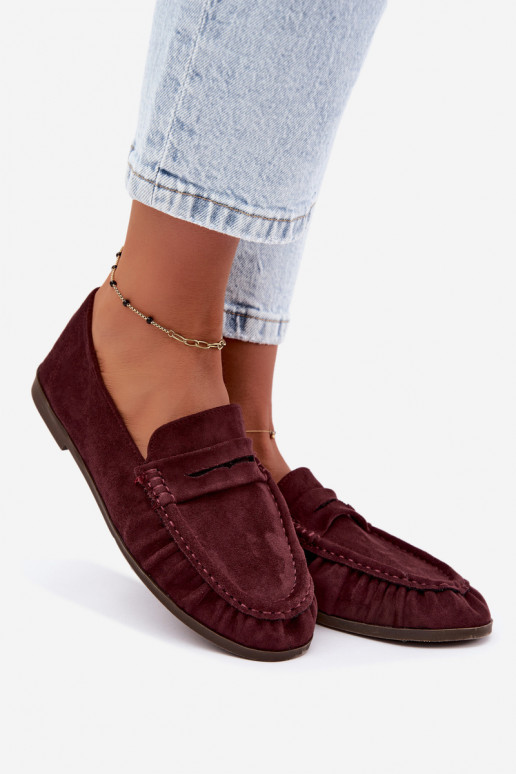 Mocassini da donna con rouches in suede sintetico color bordeaux Sabley