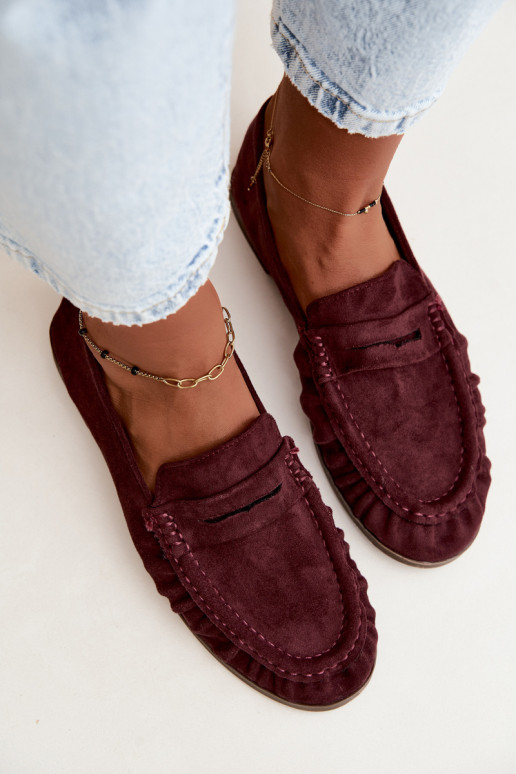 Mocassini da donna con rouches in suede sintetico color bordeaux Sabley