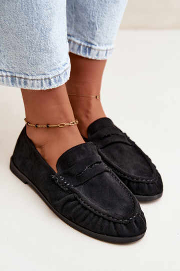 Mocassini da donna con rouches in suede sintetico color nero Sabley
