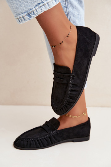 Mocassini da donna con rouches in suede sintetico color nero Sabley 2