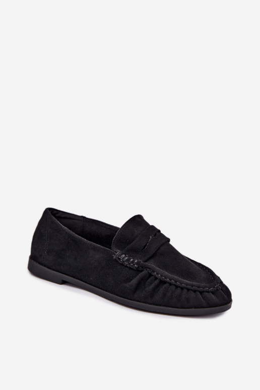 Mocassini da donna con rouches in suede sintetico color nero Sabley
