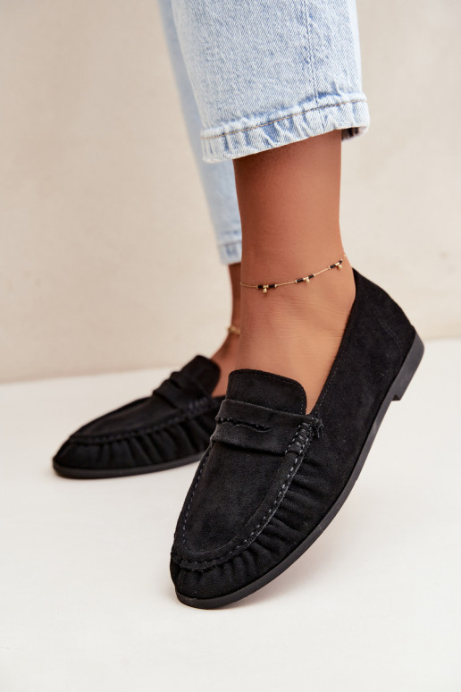 Mocassini da donna con rouches in suede sintetico color nero Sabley