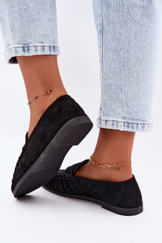 Mocassini da donna con rouches in suede sintetico color nero Sabley